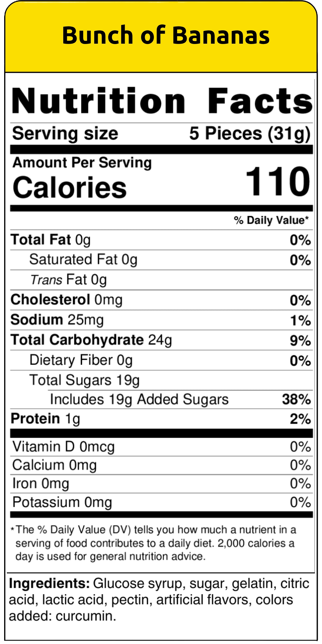 nutritional facts bunch of bananas
