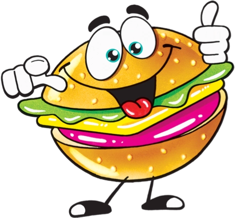 cartoon gummy burger pointing and giving thumbs up