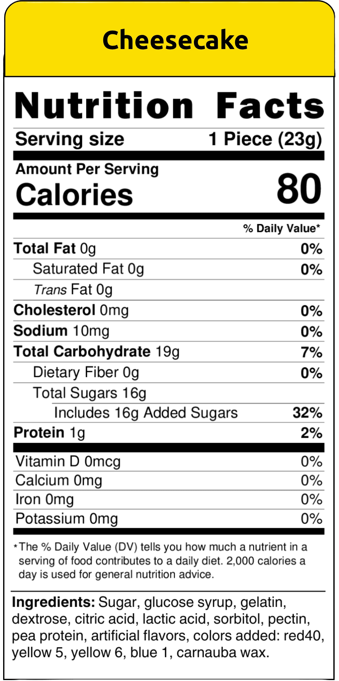 nutritional facts cheesecake 6ct