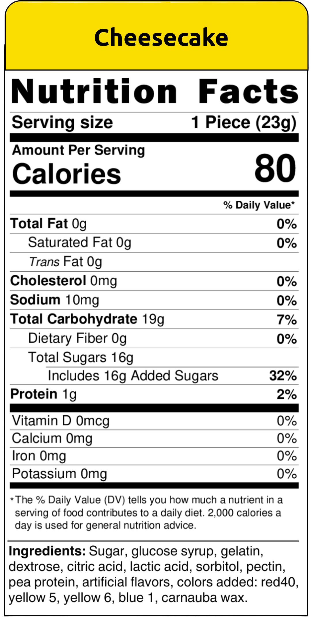 nutritional facts cheesecake 6ct