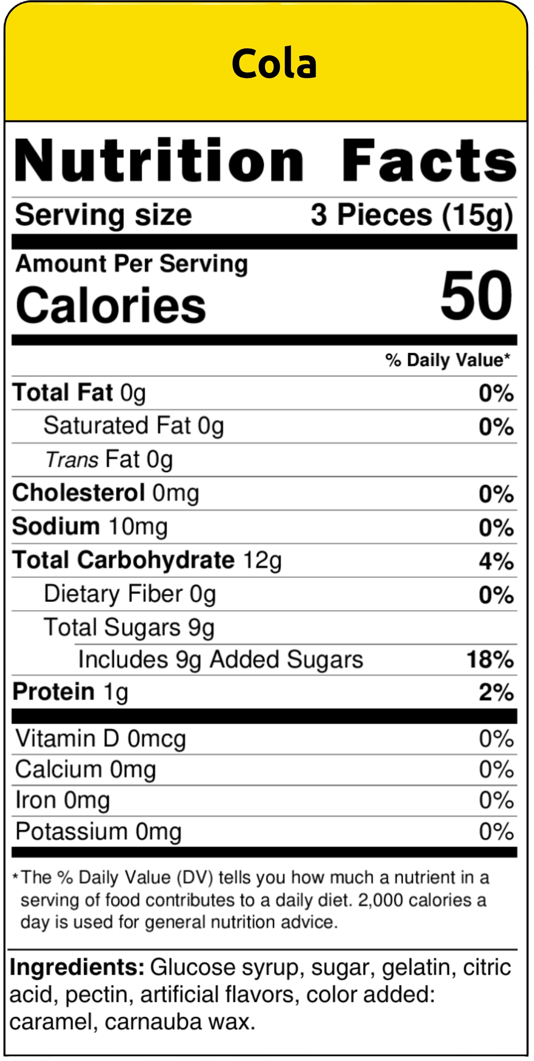 nutritional facts cola