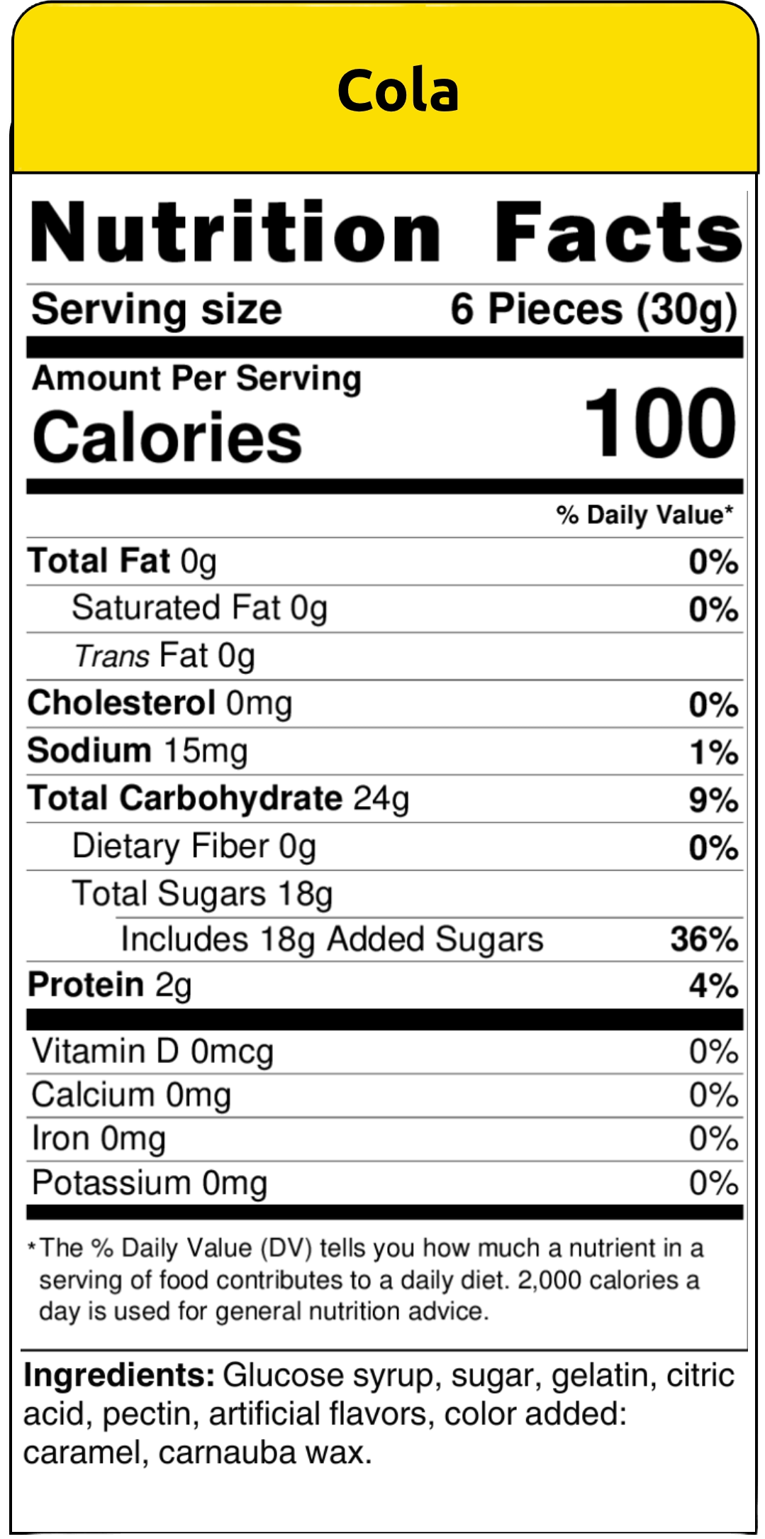 nutritional facts cola