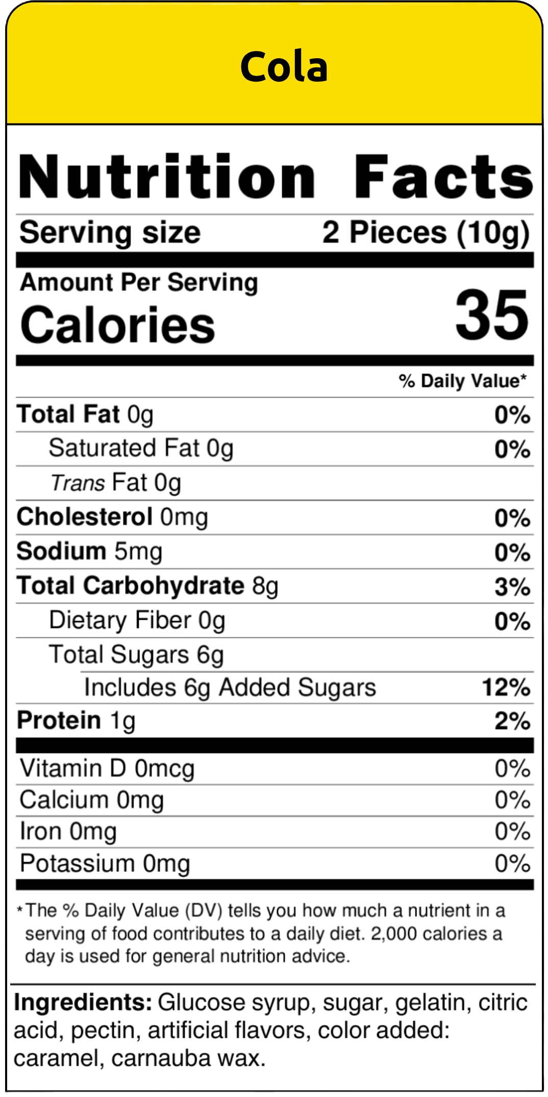 nutritional facts cola