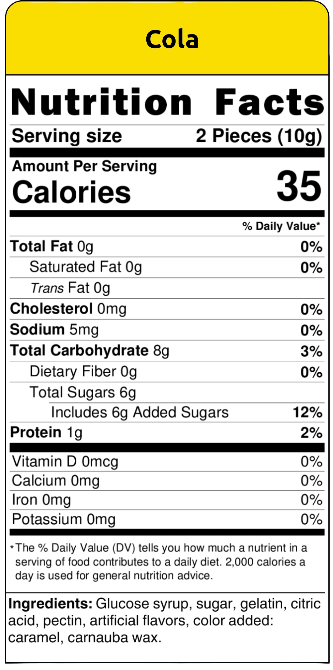 nutritional facts sour cola