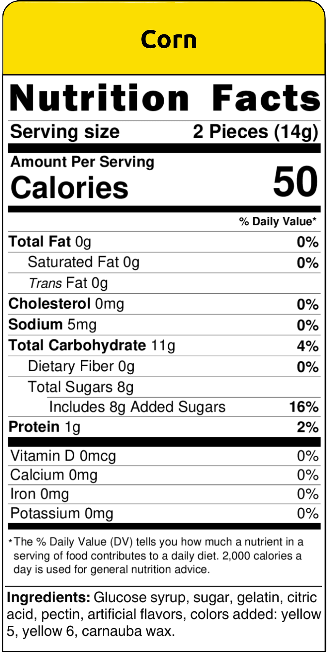 nutritional facts corn