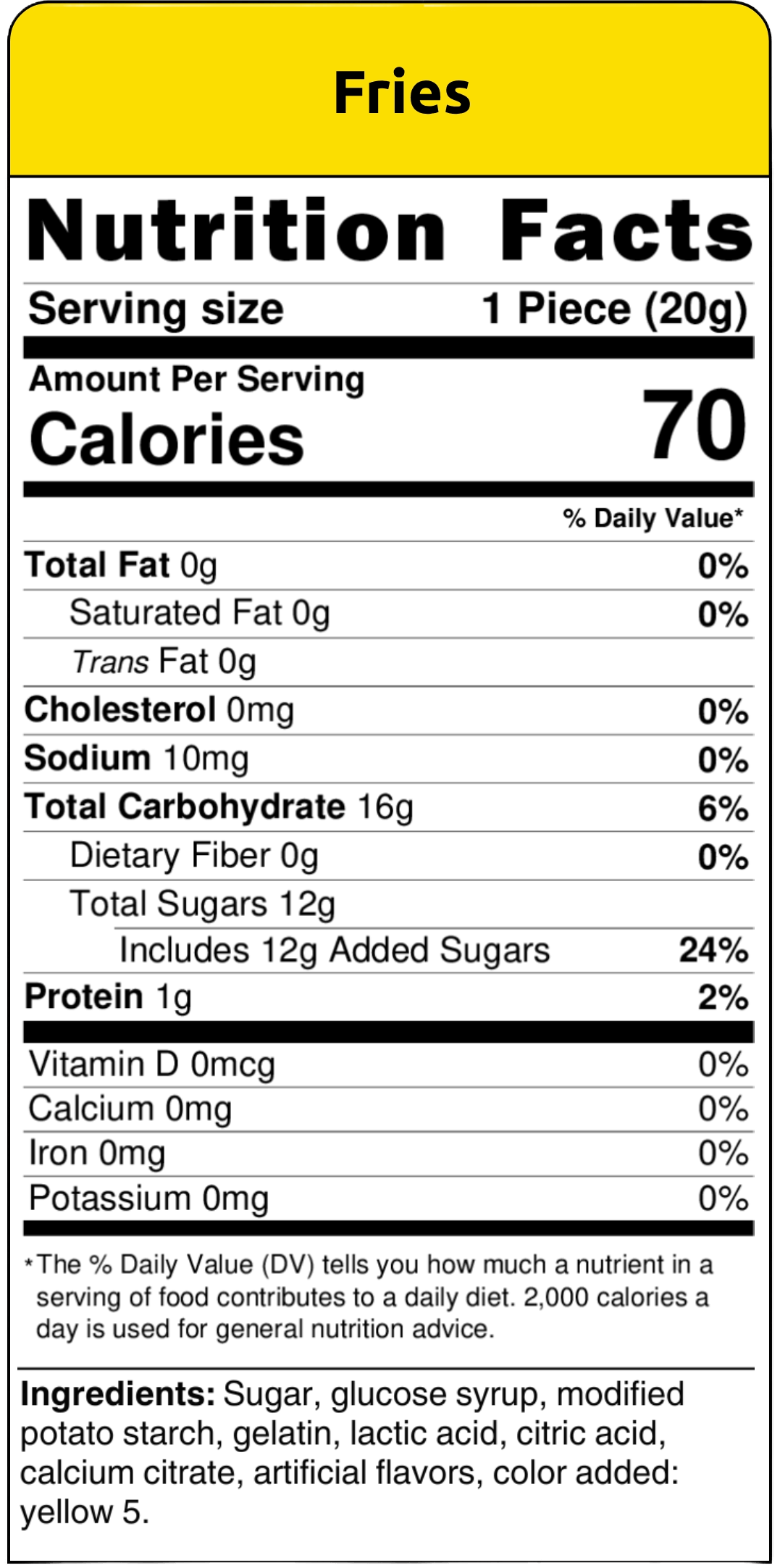 nutritional facts sour fries