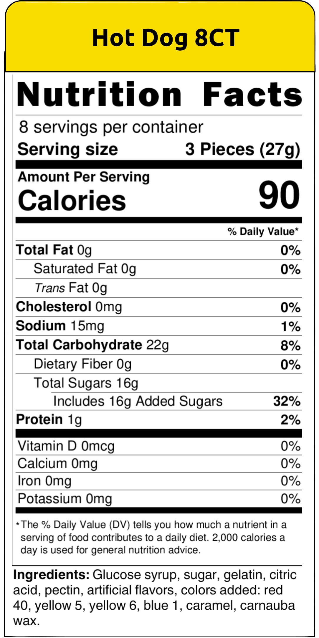 nutritional facts hot dog