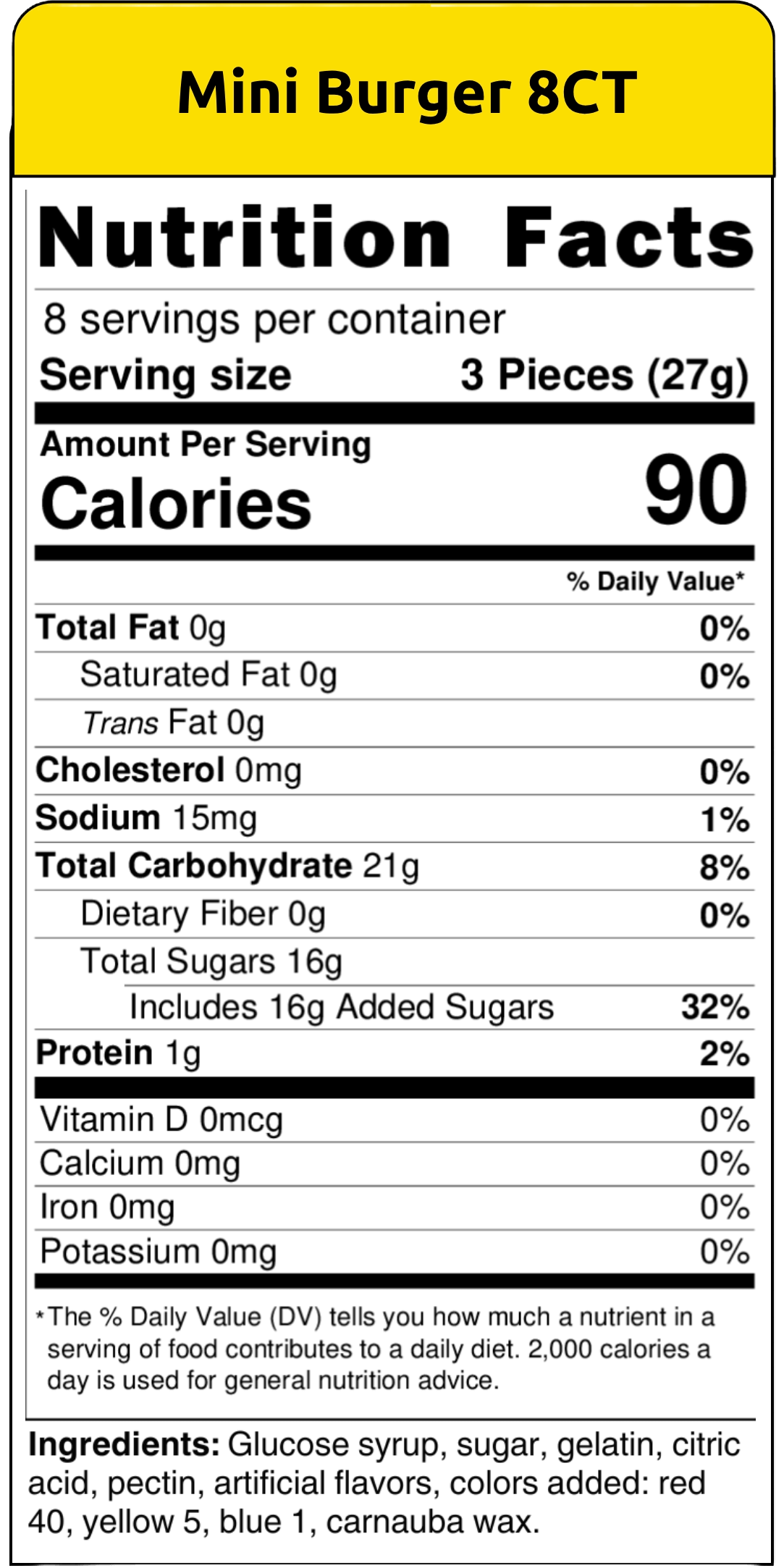 nutritional facts mini burger 8ct