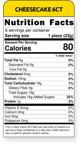 nutritional facts cheesecake 6ct