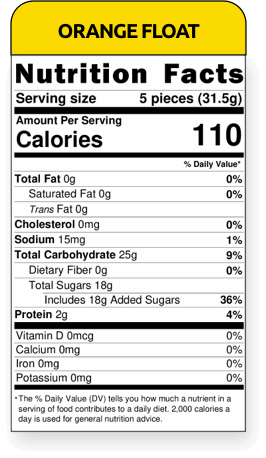 nutritional facts orange float