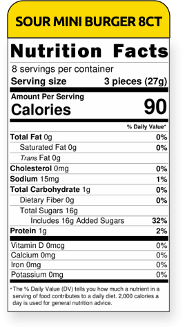 nutritional facts sour mini burger 8ct
