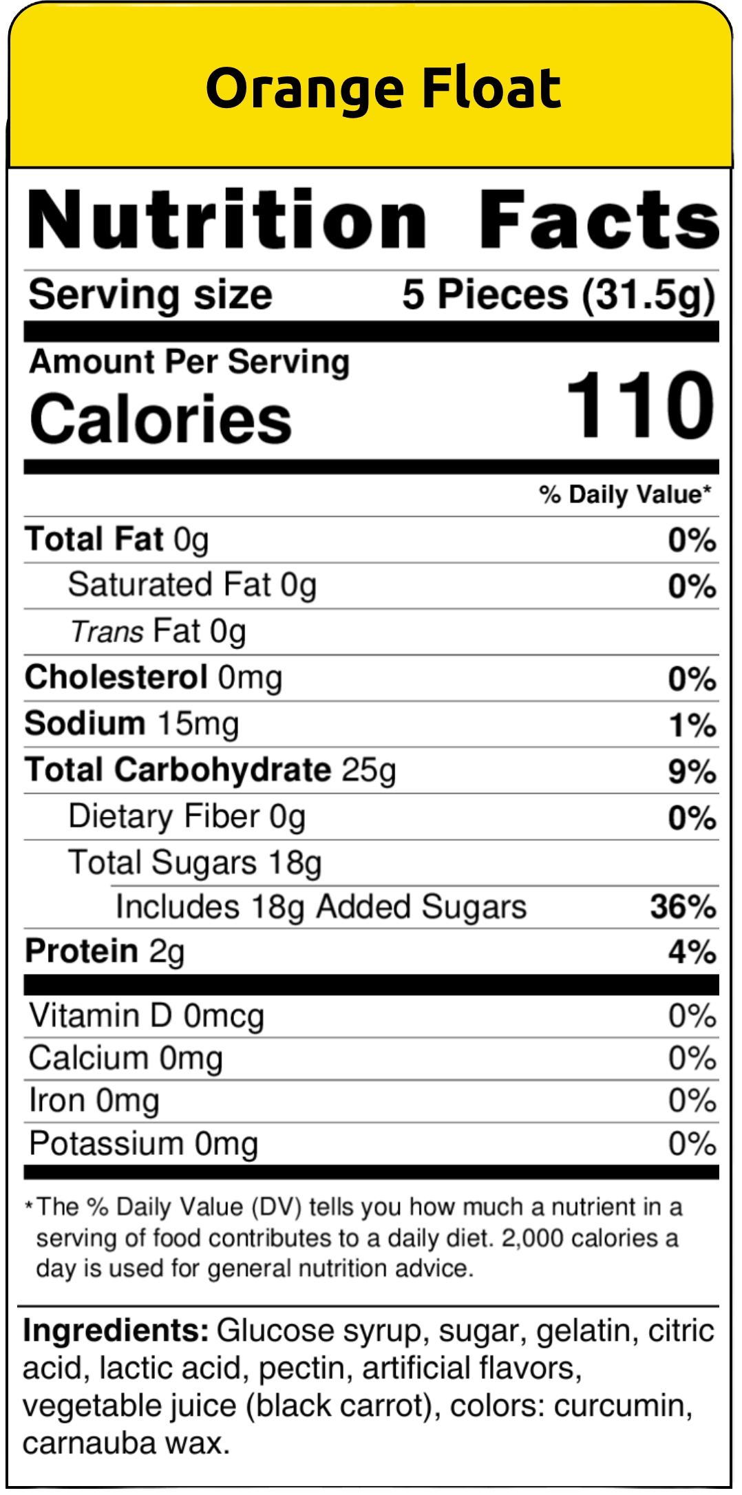 nutritional facts orange float