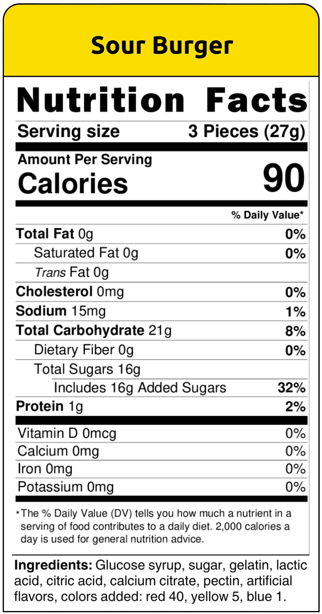 nutritional facts sour mini burger 8ct