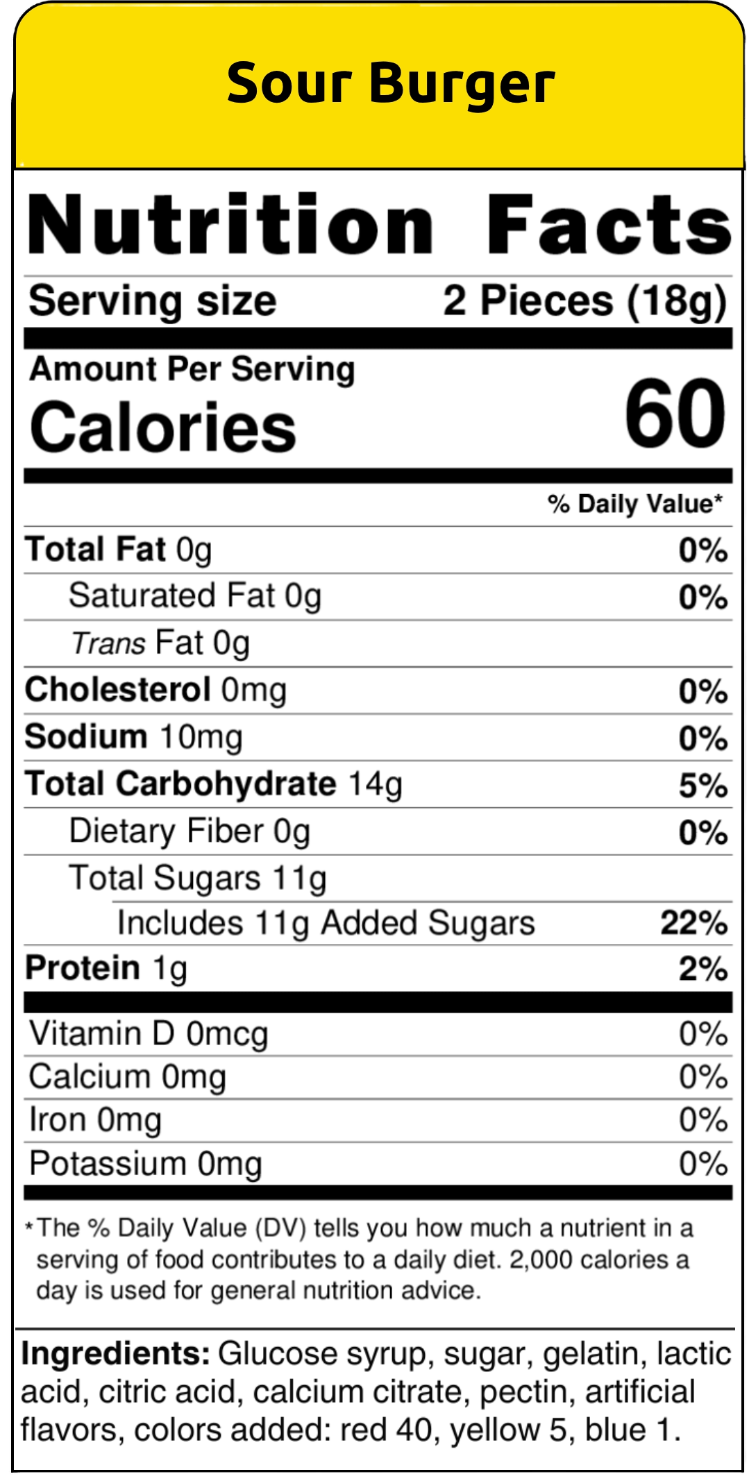 nutritional facts sour mini burger 8ct