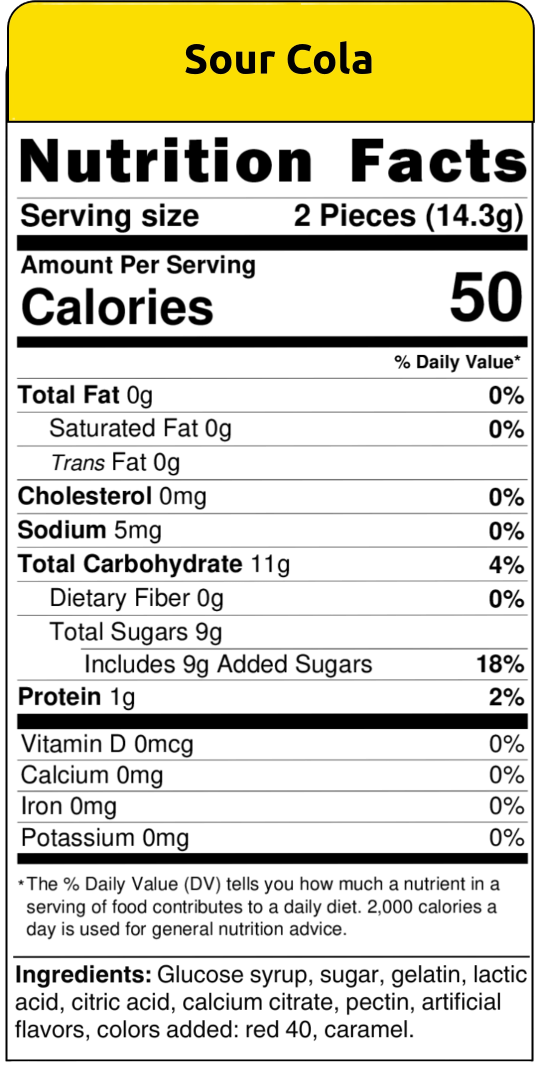 nutritional facts sour cola