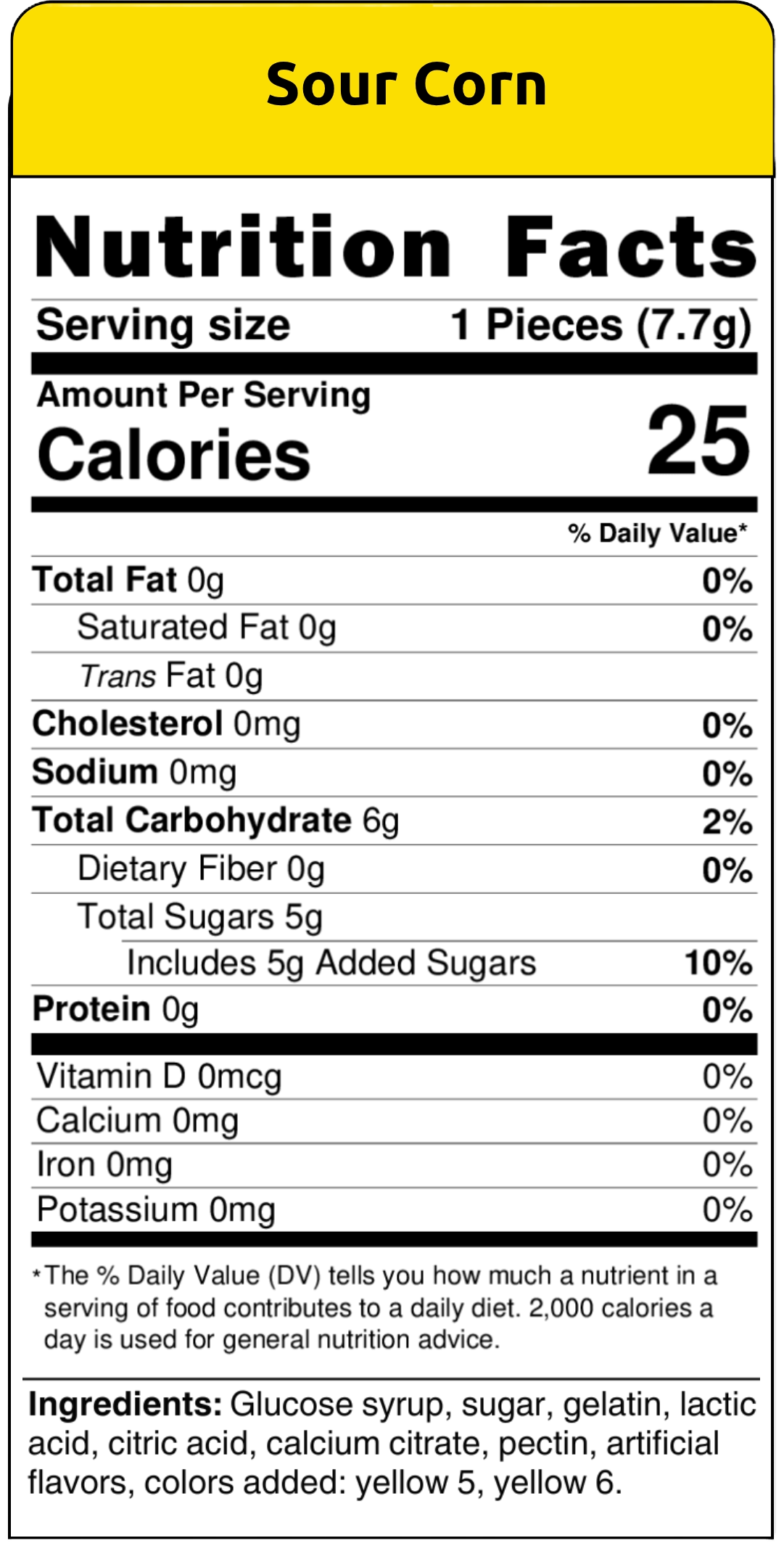 nutritional facts sour corn