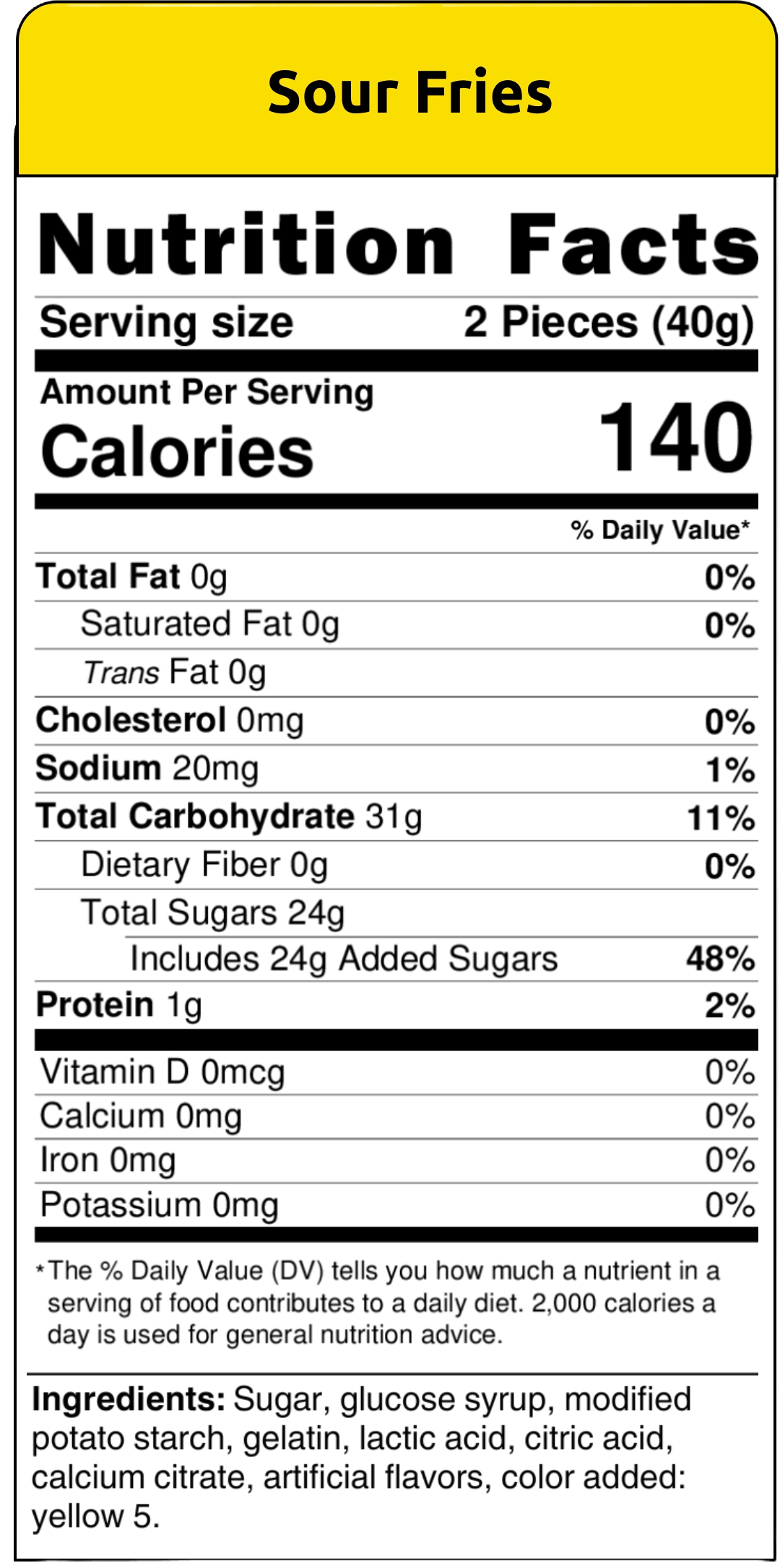 nutritional facts sour fries