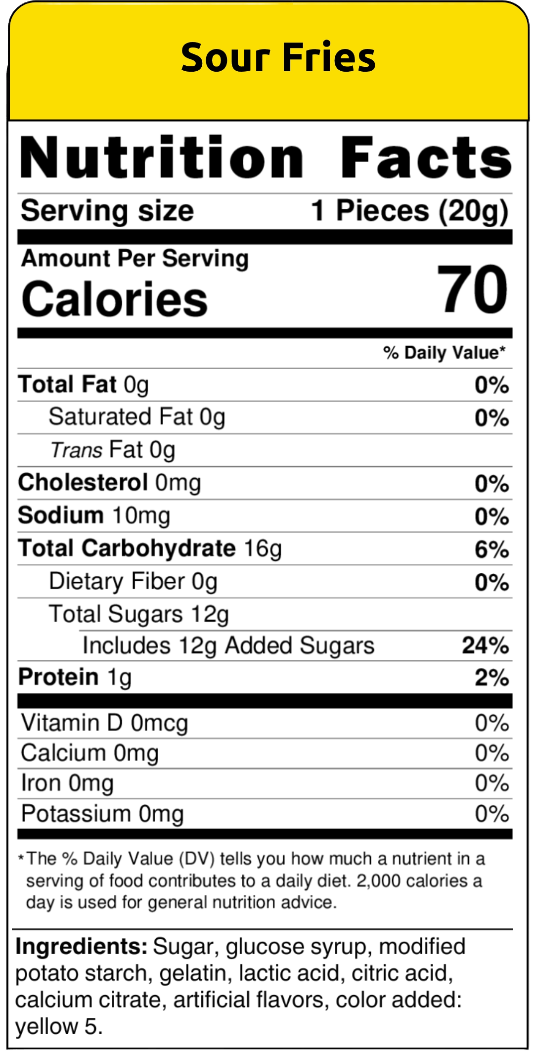 nutritional facts sour fries