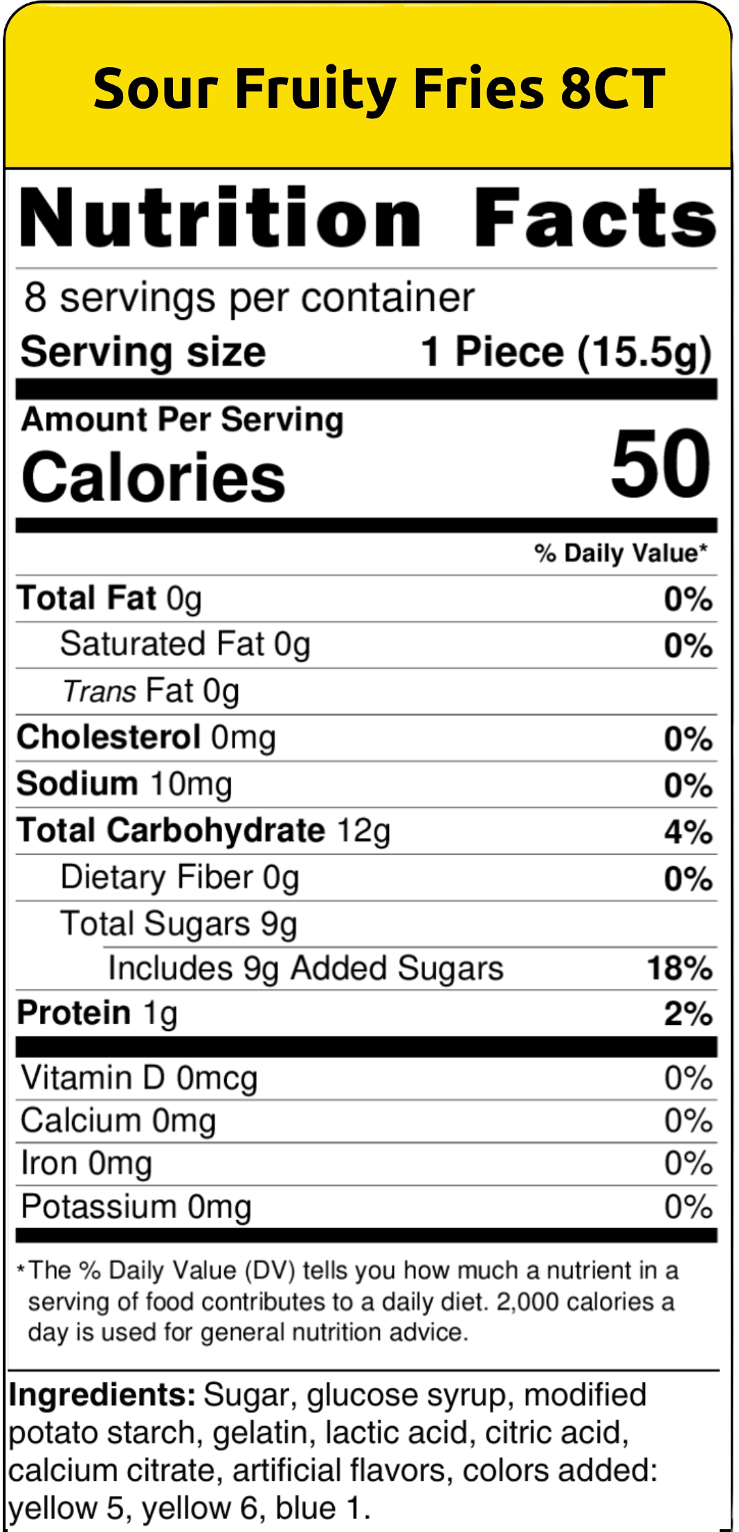 nutritional facts sour fruity fries 8ct