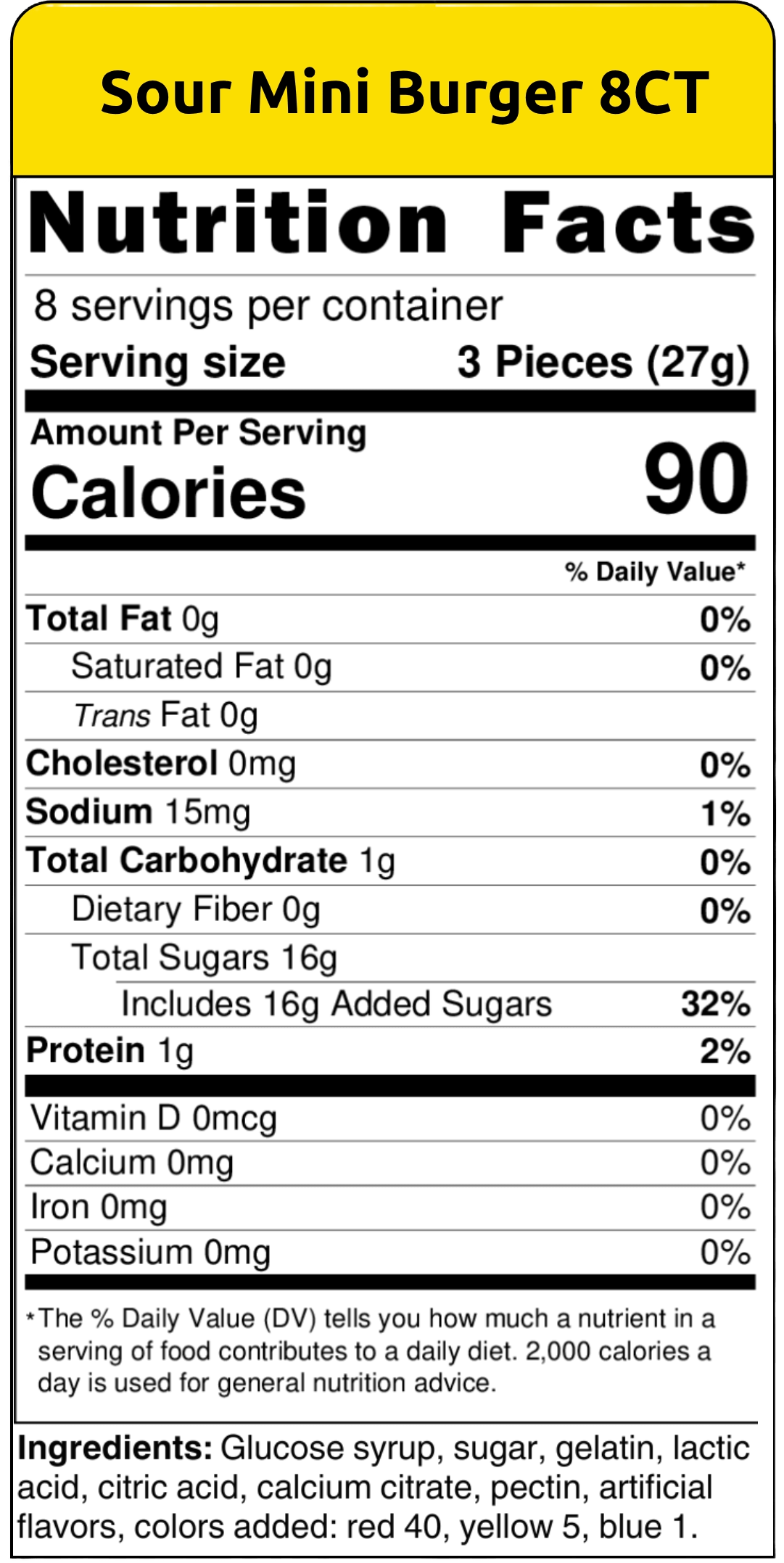 nutritional facts sour mini burger 8ct