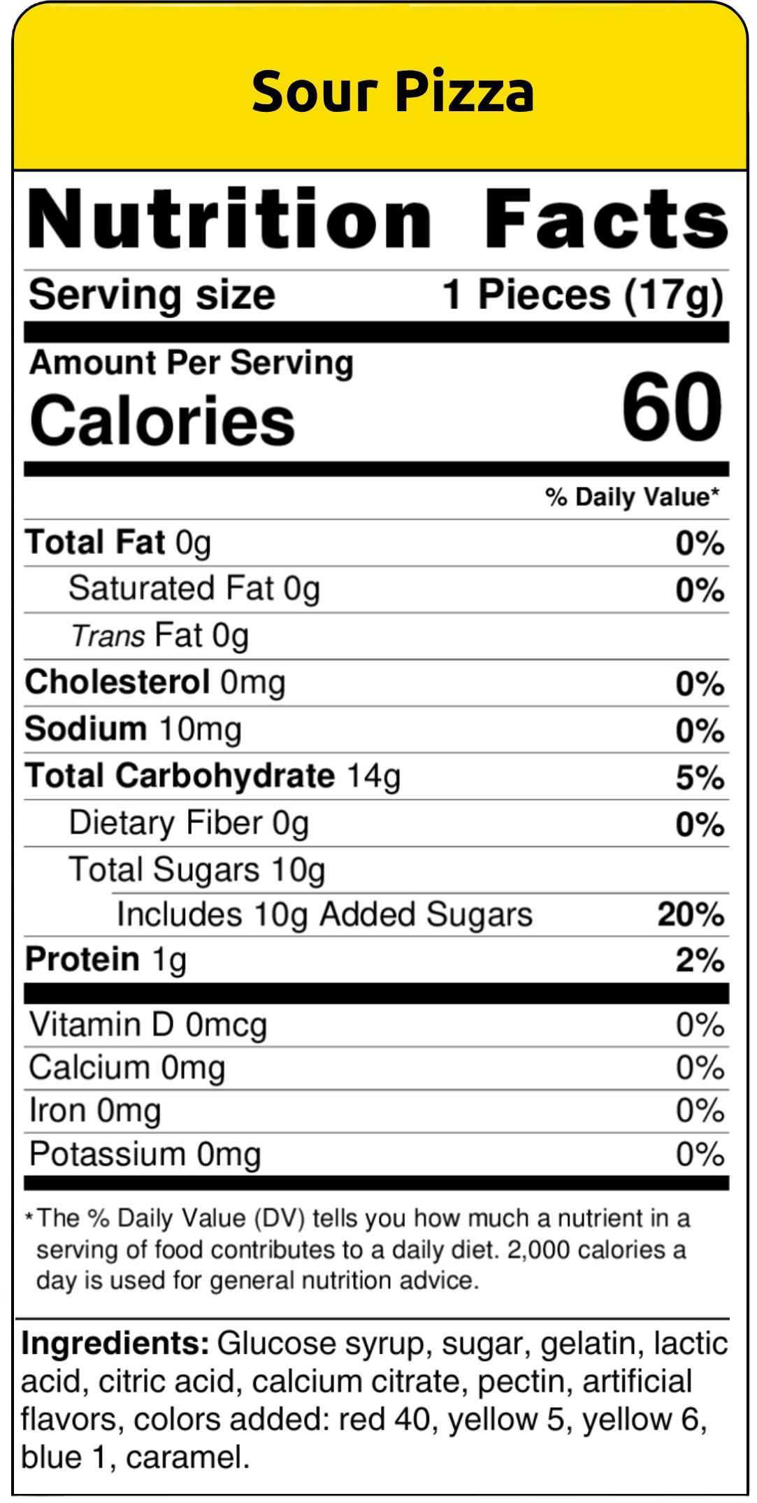 nutritional facts sour pizza