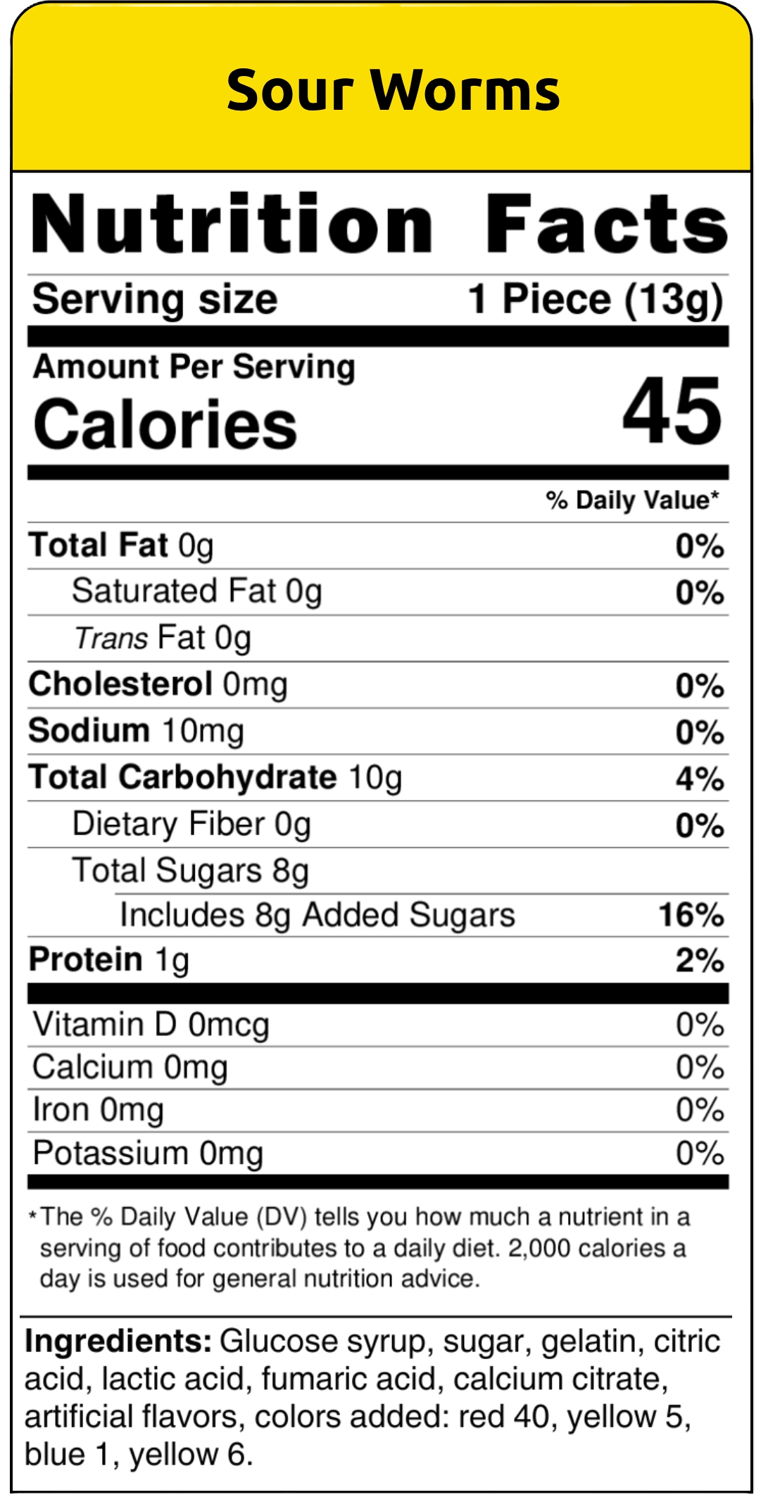 nutritional facts sour worms