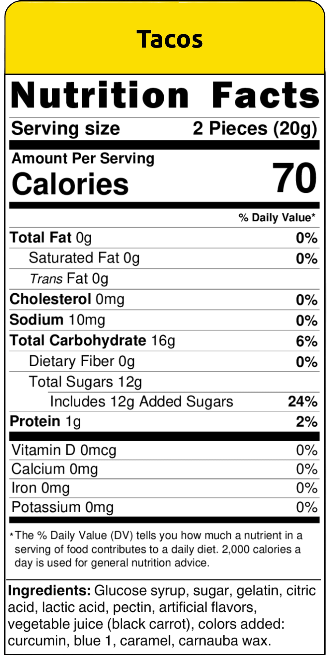 nutritional facts tacos